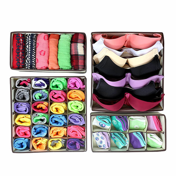 Honana HN-B52 4pcs Closet Underwear Organizer Non Woven Bra Underwear Socks Drawer Storage Boxes