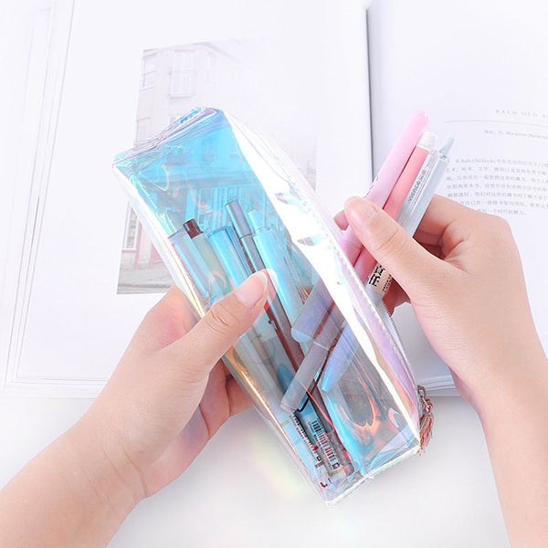 Cool Laser Transparent Color Pencil Bag PVC Waterproof Cosmetic Bag