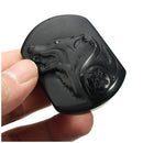 Natural Handwork Carved Black Obsidian Wolf Head Pendant With Beads Necklac T7D4