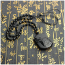 Natural Handwork Carved Black Obsidian Wolf Head Pendant With Beads Necklac T7D4