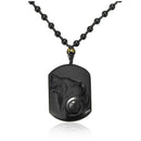 Natural Handwork Carved Black Obsidian Wolf Head Pendant With Beads Necklac T7D4