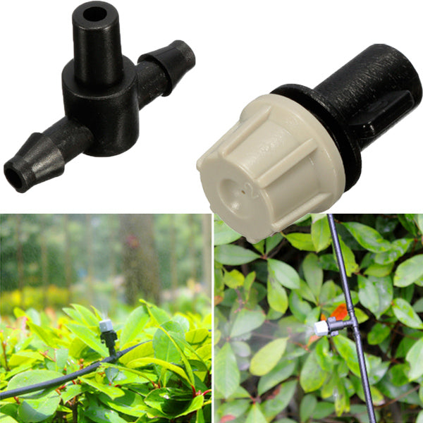 50pcs 1/4 Inch Plastic Misting Nozzle Sprinkler for Greenhouse Flower Plant Cooling System with Tee