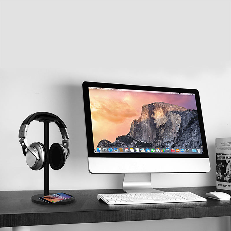 New Bee 2 in 1 Qi Wireless Charger Headphone Stand Aluminum Alloy Desktop Headset Bracket Holder