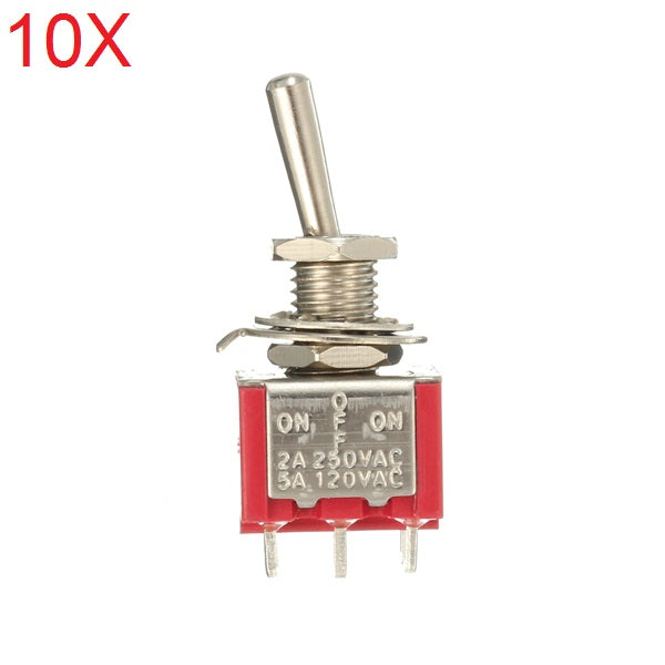 10pcs Red Toggle Switch DPDT On-Off-On 6 PINs 3 Position 5A 120Vac /2A 250Vac