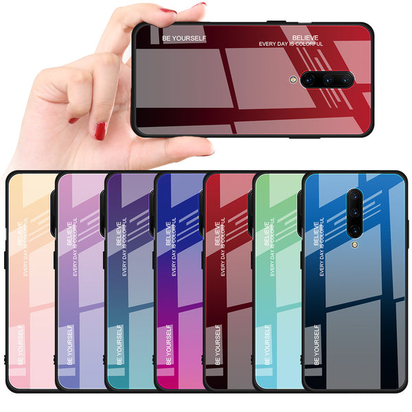Bakeey OnePlus 7T Pro Gradient Color Anti-scratch Shockproof Tempered Glass Protective Case