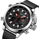 MEGIR 2090 Fashion Men Digital Watch Chronograph Luminous Display Waterproof Leather Strap Dual Display Watch