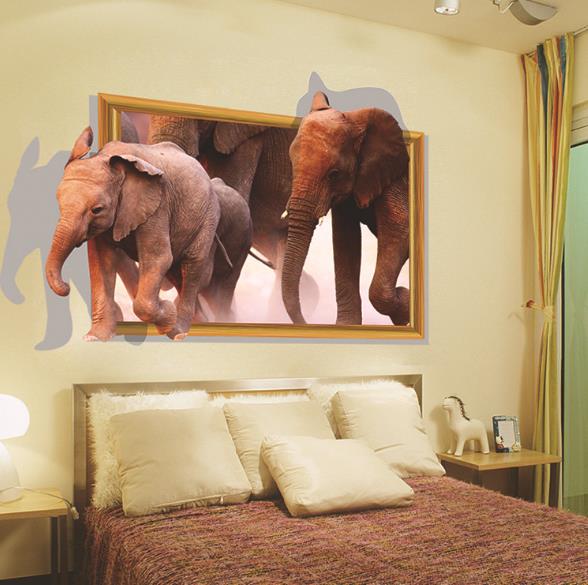 3D Elephant Walking Living Room Bedroom Animals Floor Background Wall Decor Creative Stickers