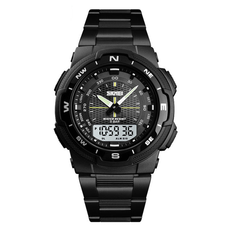 SKMEI 1370 Stainless Steel Waterproof Chrono Dual Digital Watch Business Style Men Wrist Watch