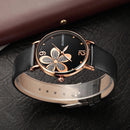 SMEETO C1734 Women Quartz Watch Fashion Flower Patten Simple Dial Leather Strap Wristwatch