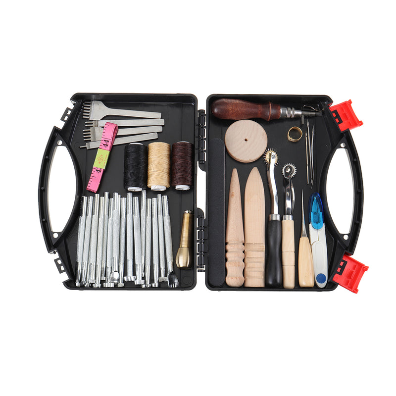 50PCS Leather Craft Tools Kit Hand DIY Sewing Stitching Carving Work Punch Saddle for Leather Working