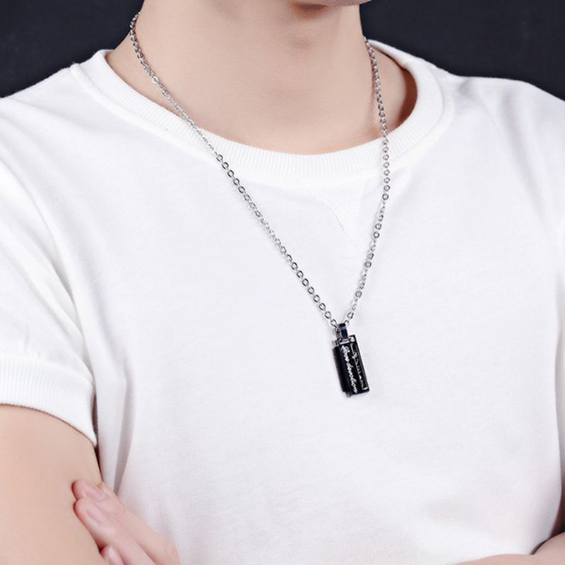 Fashion Titanium Steel Rectangular Box Men Women Love Couple Necklace Gift