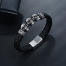 Vintage Men's Stainless Steel Taro Leather Faux Leather Bracelet