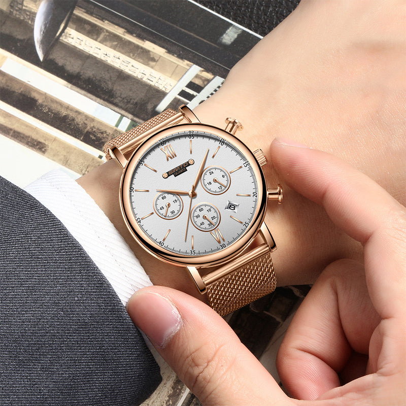 GIMTO GM246 Men Watch Calendar Chronograph Watch Stainless Steel Strap Quartz Watches