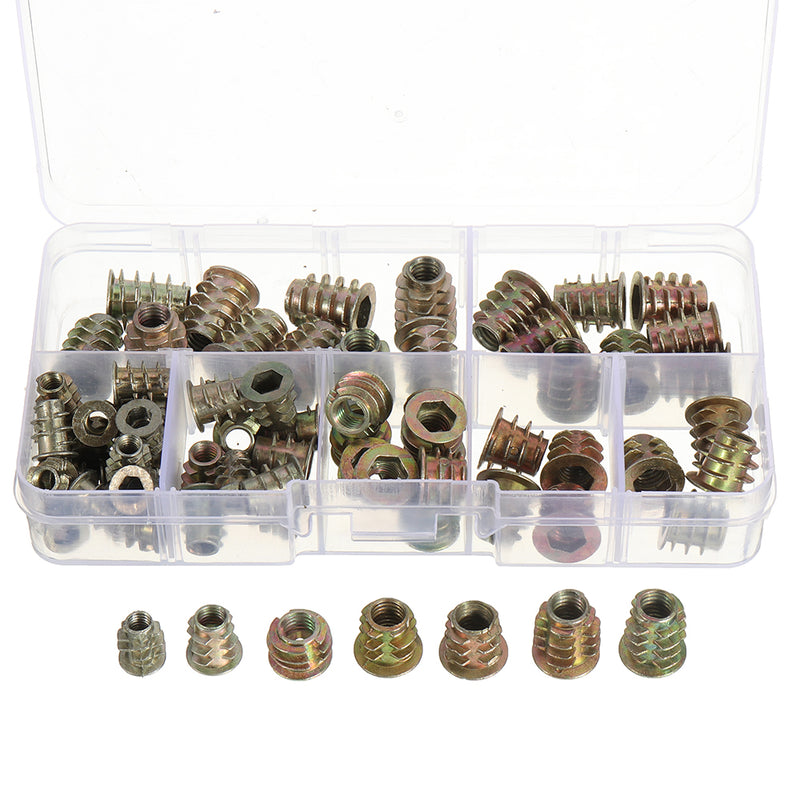 Suleve MXZN1 70Pcs M4/M5/M6 Zinc Alloy Wood Furniture Hex Socket Drive Head Threaded Insert Nut Internal and External Nut 8-15mm