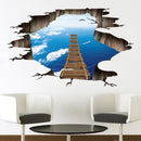 Miico Creative 3D Sky Bridge Broken Wall Removable Home Room Decorative Wall Door Decor Sticker