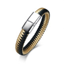 Black Gold Leather Woven Bracelet Men's Stainless Steel Chain Magnet Buckle Men's Jewelry