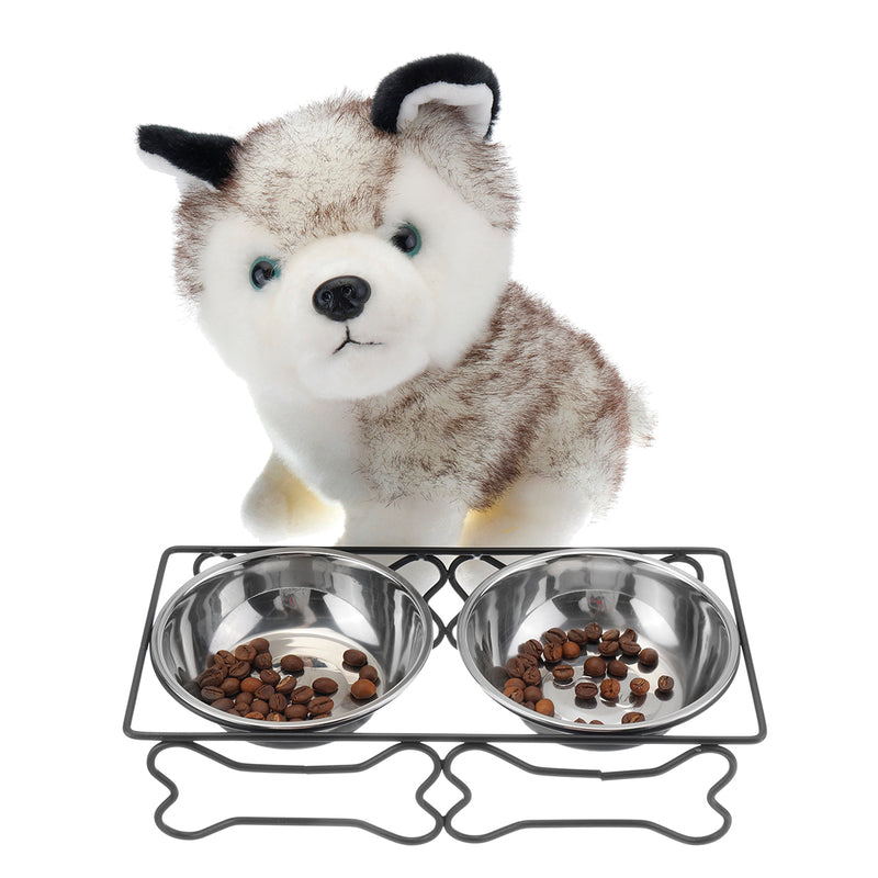 Stainless Steel Double Pet Bowls Dish Dog Cat Stand Feeder Food Water Bowl Feeding Dish