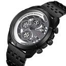 BAGARI 1822G All Dial Work Military Style Stainless Steel Strap Luminous Calendar Men Watch Quartz Watch