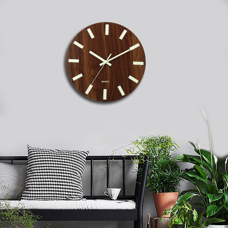 Wooden Wall Clock Glow In The Dark Silent Quartz Indoor Living Room Luminous