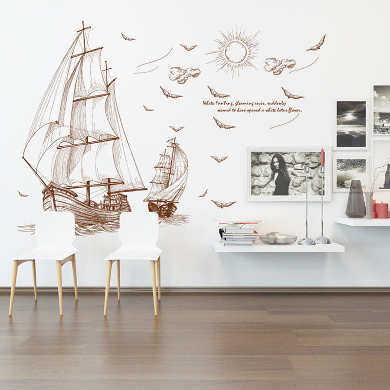 47''x35'' Large Pirate Ship Sailing Wall Sticker Vinyl PVC Decal Art Home Decor
