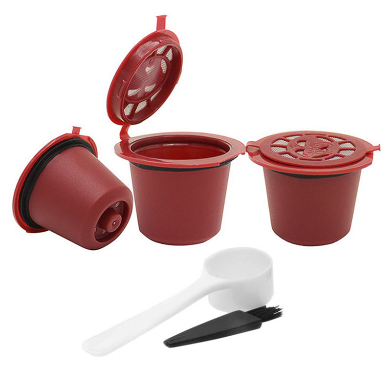 6Pcs/Set 50-100ml Refillable Coffee Capsule Cup Reusable Coffee Pods w/ Coffee Spoon Brush for Nescafe Dolce Gusto Brewer