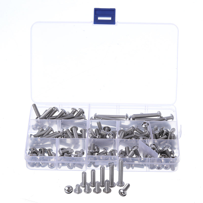 Suleve M5SH7 165Pcs M5 Hex Socket Button Head Screw 304 Stainless Steel Bolt Assortment Set
