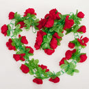 Artificial Realistic Rose Garland Silk Flower Vine For Home Wedding Garden Floral Decor Party Supplies- Red