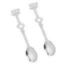 Pair Of Stainless Steel Enchanting Demitasse Heart Accents Teacup Shaped Ends Spoon Silver