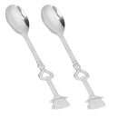 Pair Of Stainless Steel Enchanting Demitasse Heart Accents Teacup Shaped Ends Spoon Silver