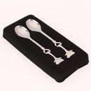Pair Of Stainless Steel Enchanting Demitasse Heart Accents Teacup Shaped Ends Spoon Silver