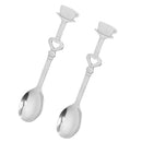 Pair Of Stainless Steel Enchanting Demitasse Heart Accents Teacup Shaped Ends Spoon Silver