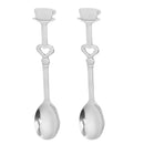 Pair Of Stainless Steel Enchanting Demitasse Heart Accents Teacup Shaped Ends Spoon Silver
