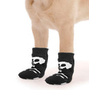 Skid Free Halloween Human Skeleton Pattern Cute Paw Prints Warm Dog Socks Pet Supplies Black + White L PACK OF 4PCS