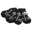 Skid Free Halloween Human Skeleton Pattern Cute Paw Prints Warm Dog Socks Pet Supplies Black + White L PACK OF 4PCS