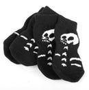 Skid Free Halloween Human Skeleton Pattern Cute Paw Prints Warm Dog Socks Pet Supplies Black + White L PACK OF 4PCS
