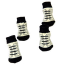 Fashionable Skid Free Warm Cute Shoelace Pattern Dog Socks Pet Supplies Beige + Black + White L PACK OF 4PCS