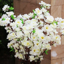 Artificial Peach Blossom Flower Bouquet with 3 Fork Stems for Home Office Decor - White Pack of 10