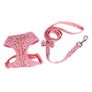 Bowknot Floral Design Charms Pet Dog Puppy Cat Clothing Supplies Harness Leash Lead Walking Collar Vest Strap Pink XS