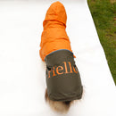 Lightweight PU Leather 3 Buttons Easy Pull Over Style Dog Puppy Raincoat Pet Supplies Orange + Dark Coffee L