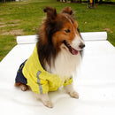 Lightweight PU Leather 3 Buttons Easy Pull Over Style Dog Puppy Raincoat Poncho Pet Supplies Yellow + Dark Blue L