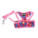 Set Of Lightweight Breathable Cotton Strawberry Round Dot Design Dog Harness Leash Rose Red M
