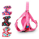 Set Of Lightweight Breathable Cotton Strawberry Round Dot Design Dog Harness Leash Rose Red M