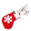 Polyester Christmas Snowflake Stockings Cutlery Tableware Decor Red + White PACK OF 4PCS