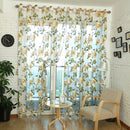 Generic Yellow Flower Pattern Voile Tulle Door Window Curtains Panel Drapes with Beads 250x100cm