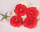 Artificial Camellia Flower Heads Silk Rose Hair Clip Wedding Party Decor Red Pack Of 10PCS
