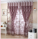Generic Jacquard Flower Pattern Beaded Tulle Door Window Curtains Panel Drapes Wine Red 250x100cm
