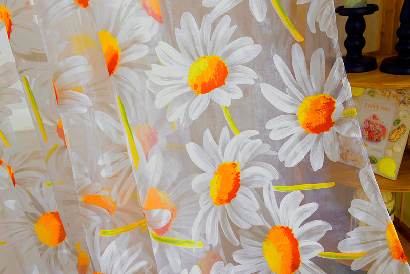 1*2.5M Sunflower Voile Window Burnt-Out Curtain Sheer Tulle Drapes with Bead