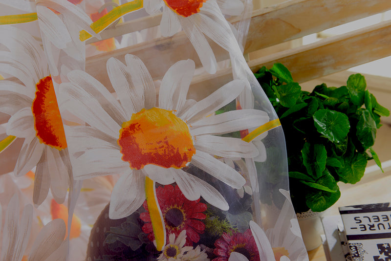 1*2.5M Sunflower Voile Window Burnt-Out Curtain Sheer Tulle Drapes with Bead