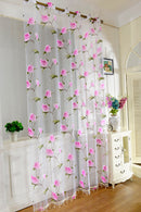 Floral Tulle Voile Sheer Panel Drape Curtain w/ Eyelets for Room Window Pink