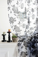 Cute Peony Flower Pattern Modern Style French Voile Window Door Home Wall Living Room Voile Curtain Black